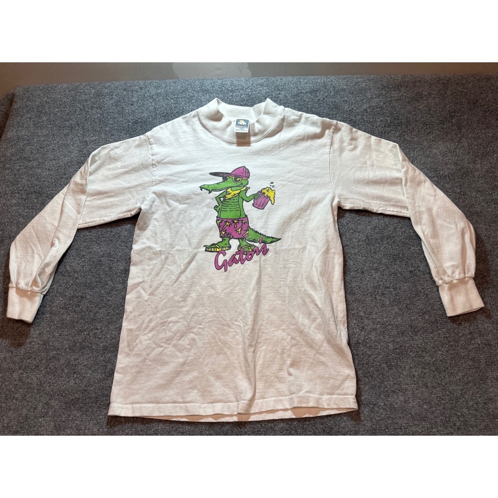 Vintage 90s Cotton Deluxe Anvil Gator Alligator Beer Long Sleeve T Shirt M USA